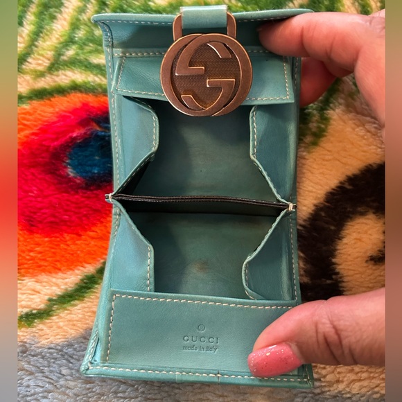 Vintage Teal Gucci Coin Purse Pouch - Picture 6 of 8